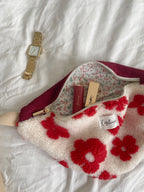 Sac banane mouton fleuri rouge