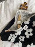 Sac banane mouton fleuri noir