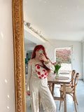 Sac banane mouton fleuri rouge